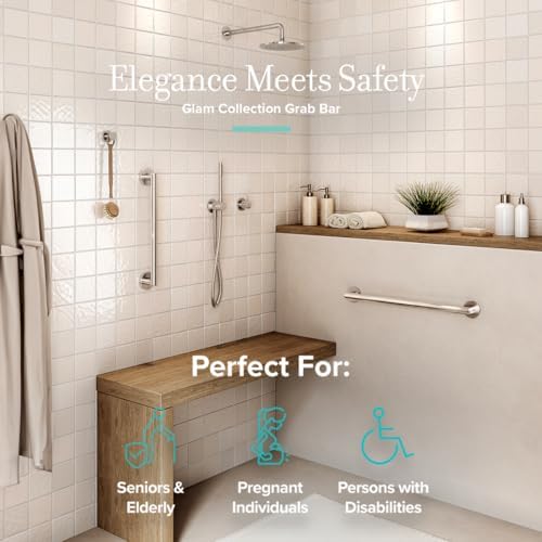 Gatco 976 Glam 36" Grab Bar, Satin Nickel/ADA Compliant Stainless Steel Safety Grab Bar for Bathroom