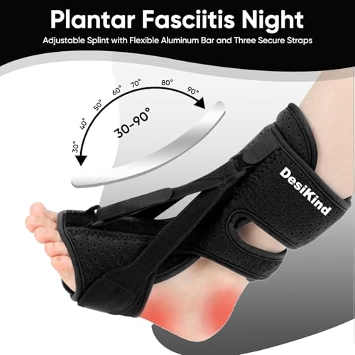 Plantar Fasciitis Night Splint, 3 Adjustable Straps for Plantar Fasciitis, Foot Drop & Heel Pain Relief, Comfortable Night Splint Support for Day & Night Use (Black)