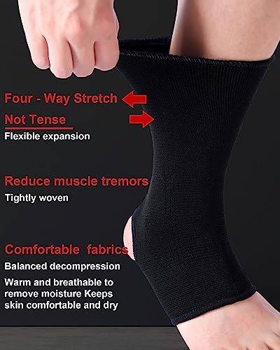 Handepo 4 Pairs Muay Thai Ankle Wraps MMA Compression Foot Sleeve Ankle Braces Sock Support for Men Women Kickboxing Martial Arts Gym Running Sports(Black, Red, Blue, Gray)