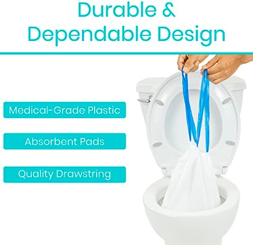 Vive Toilet and Commode Liners with Super Absorbent Pads (48 Pack) - Camping Emergency Toilet Seat Bags - Disposable & Portable Waste Liners for Adults - Hurricane Preparedness Items Supplies Kit
