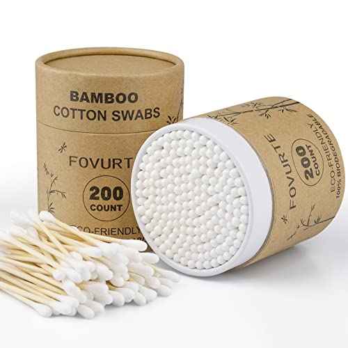Bamboo Cotton Swabs 400 count, Organic Cotton Swab Round Tips, Natural Wooden Cotton Buds for Ears, Double Heads Ear Sticks Travel, Makeup Remover