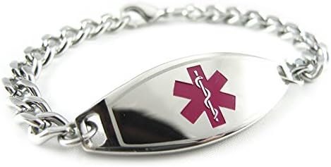 Medical Alert Bracelet Stainless Steel With Free Custom Engraving and ID Card, Curb Chain
