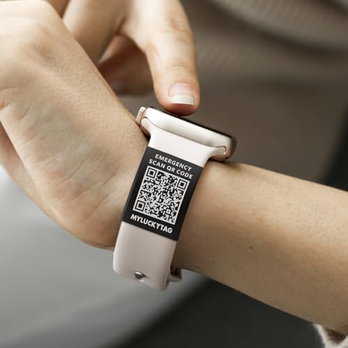 MYLUCKYTAG QR Medical ID Tag for Watch Band - Laser Engraved - Personalized ID Tag for Apple Watch Safety Plate - Medical Alert - Free Online Emergency Medical Profile