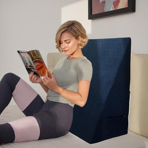 Wedge Pillow Cover for 25x24x12 Bed Wedge Pillow, Hypoallergenic Replacement Case Cover with Zipper & Pockets, Navy Blue