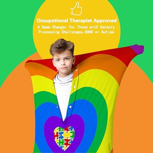 World Autism Awareness Sensory Body Sock Full-Body Wrap - Help Children with Autism to Relieve Stress - Stretchy Breathable Sensory Sack for Boys, Girls (Small)