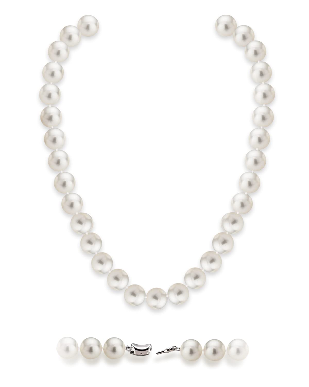 HUWODY Round White Simulated Shell Pearl Necklace Strand Pearl Choker Necklace Jewelry for Women 12mm 16inch