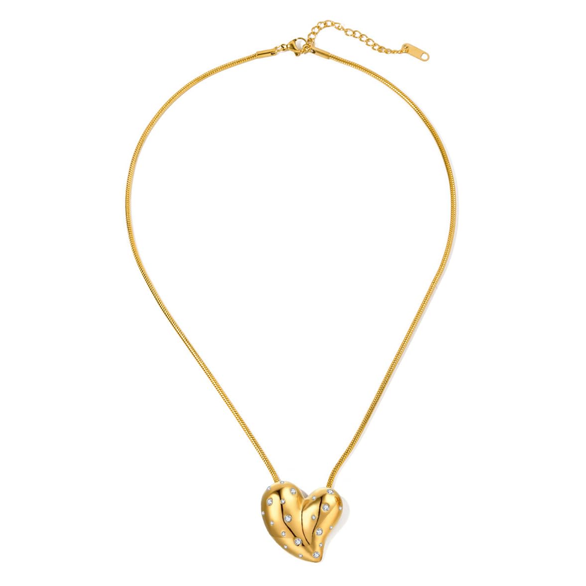 NUZON 18K Gold Plated Micro-pave CZ Heart Pendant Necklace for Women Chunky Charm Peach Heart Shaped Crystal Necklace Trendy Statement Jewelry 18’’