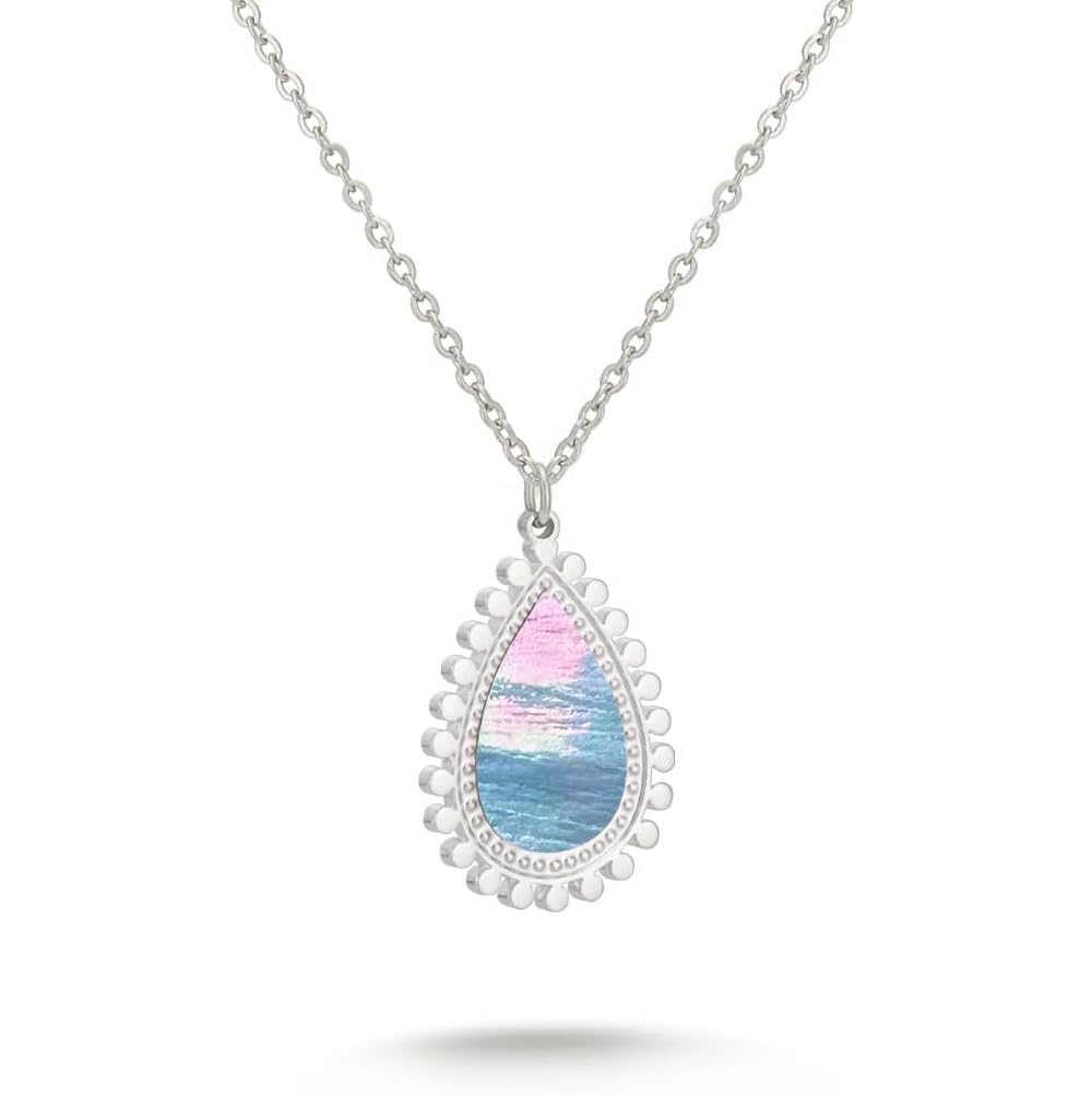 Milan Chiva 14K Gold Plated Mother of Pearl Stacked Necklace for Women, Dainty Trendy Non Tarnish Double Side Rectangle Pendant Charm Necklaces Fashion Jewelry for Women Waterproof MNS-1049GD
