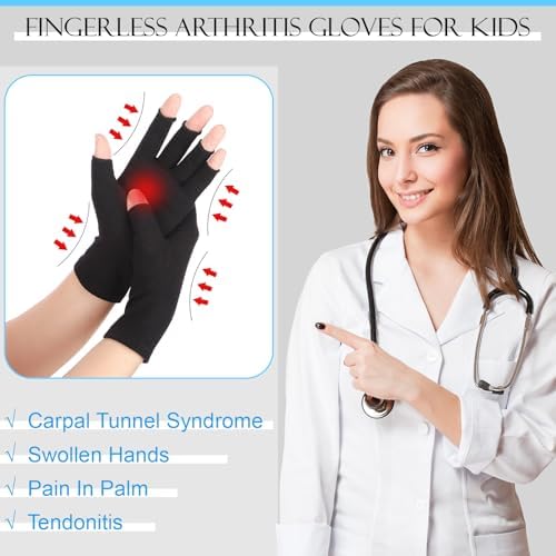 Panitay 4 Pairs Kids Compression Gloves Fingerless Arthritis Gloves Kids Compression Hand Cover for Boys Girls Carpal Tunnel