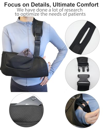Arm Sling, Upgraded Straps, Ultimate Comfort, Convenient Pocket, Arm Sling Shoulder Immobilizer for Shoulder Injury, Elbow Injury, Wrist Injury, Fractured Bones, Rotator Cuff Support (M)
