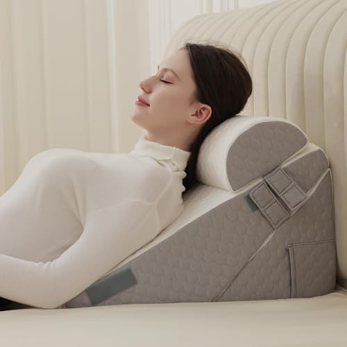 Bed Wedge Pillow for Sleeping 9&12" Orthopedic Wedge Pillows Set 10-in-1 Incline for Headboard Adjustable Reading Triangle Pillow for Acid Reflux Relief Back Pain