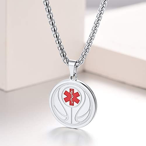 Supcare Medical Alert Necklace for Men Women, Stainless Steel Engraved Medical Emergency Pendant,Customized Medical ID Jewelry(16 Types)