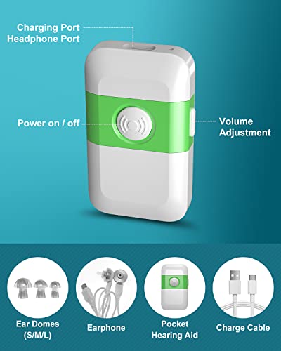 Hearing Aids For Seniors[2024 New Version]-Rechargeable With Noise Cancelling Hearing Amplifier Pocket Talker Hearing Loss, HOLFENRY JKS60E Pocket Hearing Aids Gift For Mother/Father,For Two Ear