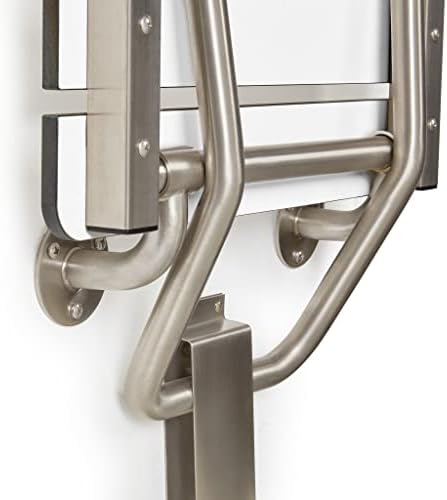 18" x 15" Phenolic White 3” Slats Folding Wall Mount Shower Seat Bench, ADA Compliant