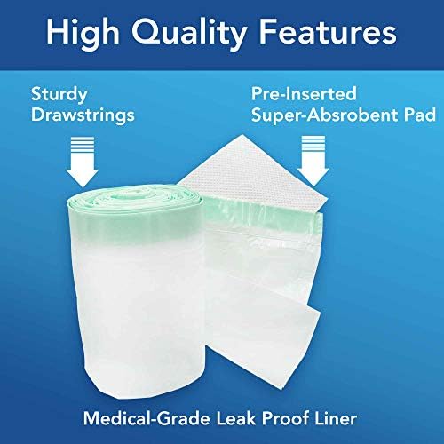 Cleanis CareBag Anti-Odor Toilet Bowl Liners with Absorbent Pad – Leak-Resistant, Universal Fit for Indoor/Outdoor Toilets – Odor-Eliminating – Converts Toilet to Dry Use, 20 Count