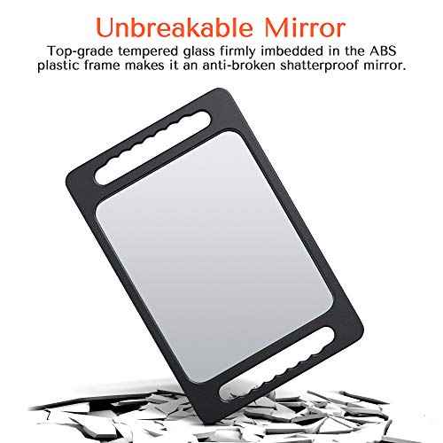 TASALON Unbreakable Hand Mirror with Double Handle - Large Handheld Barber Design for Hair and Beauty Salon - Durable Hand Held for Barbershop - Lightweight Haircut Mirror with Double Handgrip