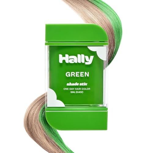 Hally Hair Temporary Hair Color, Shade Stix (Green) - Halloween Hair Makeup Accessories for Kids, Teens & Adults - 12 ml Washable Hair Chalk & Dye for Festivals, Sporting Events & Parties
