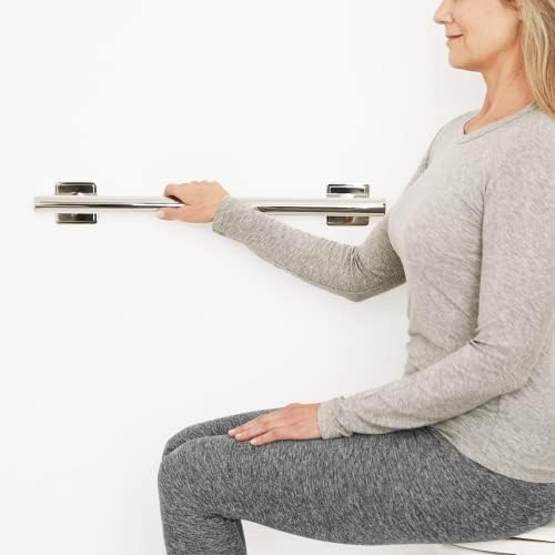 36-inch Coronado Designer Straight Bathroom Shower Grab Bar with Decorative Square Flanges, Polished