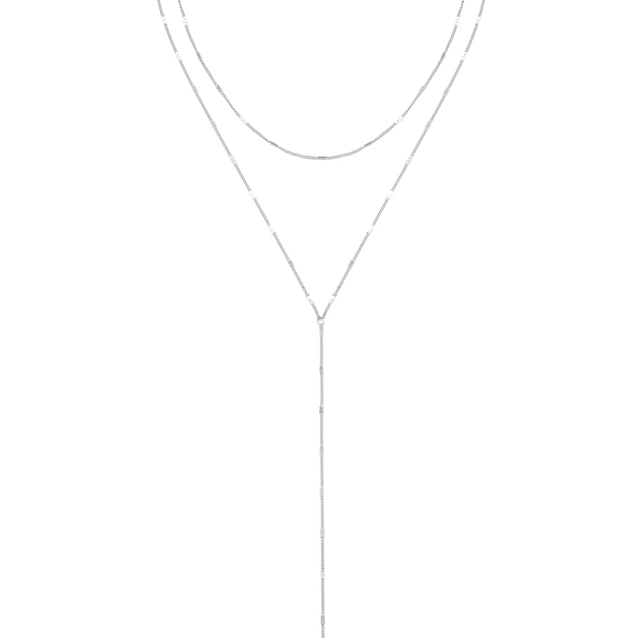 Yowivon Silver Necklace for Women, Dainty Long Necklace Silver Plated Y-Shaped Layered Pendant Beaded Chain Drop Necklaces Trendy Simple Gold Jewelry for Women Set Gifts
