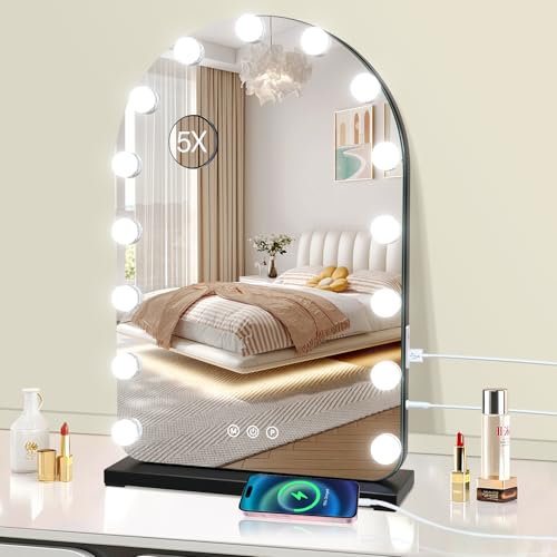 Vanity Mirror with Lights, 15.7" x 23.6" Hollywood Lighted Makeup Mirror with 15 Dimmable LED Bulbs for Dressing Room Bedroom Black