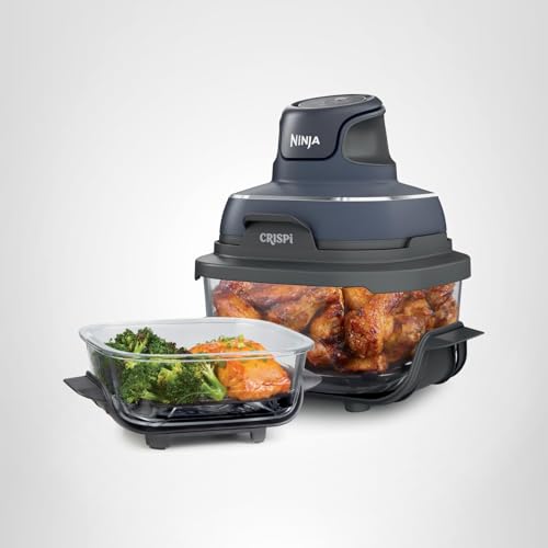 Ninja Crispi 4-in-1 Glass Air Fryer | 450°F | Non-Toxic | 4QT & 6-Cup Glass Containers w/Lids | Microwave, Freezer, Dishwasher Safe | Max Crisp, Air Fry, Bake, Recrisp | Cyberspace Gray, FN101GY