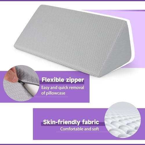 Small Wedge Pillow, Small Wedge Pillow for Sleeping, Foam Wedge for Yoga, Laptop, Memory Foam Positioning, Foam Pillow for Bed, Provide Support and Relieve Fatigue(Grey-20in)
