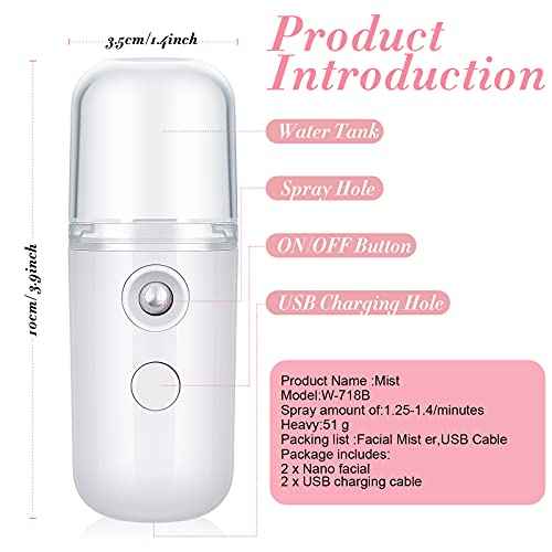 Honoson 2 Nano Facial Mister Sprayer Portable Face Nano Mister for Eyelash Extensions USB Rechargeable 1 oz Handy Skin Care Machine for Face Hydrating, Daily Makeup(Black and White)