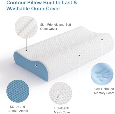 Lukace Memory Foam Pillows for Neck and Shoulder Pain Relief, Cervical Neck Pillow, Ergonomic Pillow Neck Contour Cervical Orthopedic for Stomach Back Side Sleeper Pillow, Queen, Medium Support,2 Pack