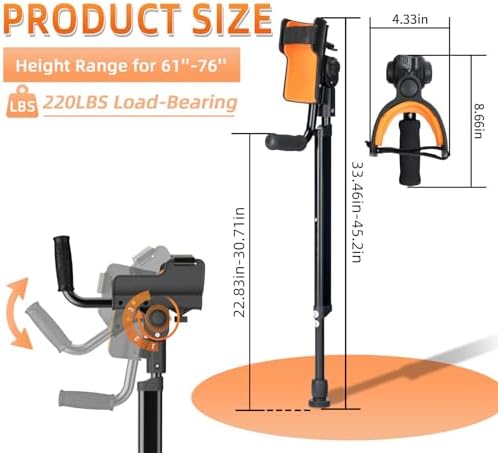 Adjustable Forearm Crutches for Adults – 10-Level Height Ergonomic Arm Crutches, Adjustable Hook & Loop Strap, Foldable Crutches for Leg&Surgery Recovery, Sports Injuries or Daily Use (1 Pair)
