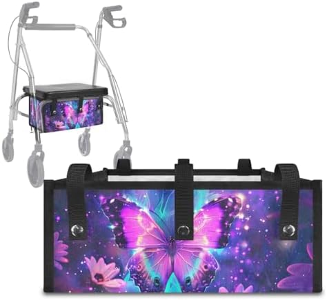 LedBack Wheelchair Bag for Seniors Rollator Walker Rollator Covers Purple Butterfly Flower Walker Seat and Backrest Covers, Easy to Install