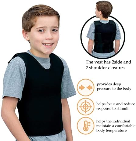 TOPARCHERY Black Deep Pressure Vest, Sensory Compression for Autism, Hyperactivity, Mood Processing Disorders (Small 14” x 24”)