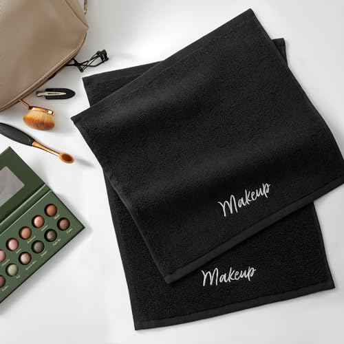 Arkwright Makeup Towels - Pack of 6 - Super Soft 100% Cotton, Gentle & Lightweight Face Make Up Remover Washcloths, Guest Essentials for Hosts & Artists, 13 x 13 in, Black