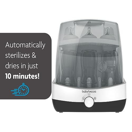 Baby Brezza Superfast 10 Minute Baby Bottle Sterilizer + Dryer - 75% Faster – Universal Electric Steam Sterilization for All Bottles, Pacifiers + Breast Pump Parts