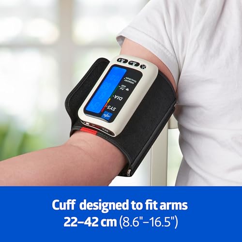 Medline Bluetooth Blood Pressure Monitor, Attached Universal Upper Arm Cuff, Digital LCD Display, Medline Health App Integration, Store Up to 120 Readings, Charger Cable and Carrying Case Included