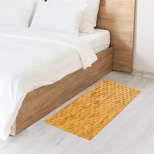 Bamboo Bath Mat Bathroom Runner Long Large Rugs Floor Wood Shower Bathtub Waterproof Non Slip Accessories 16x34 Inch Easy to Clean, Natural, 1 pc