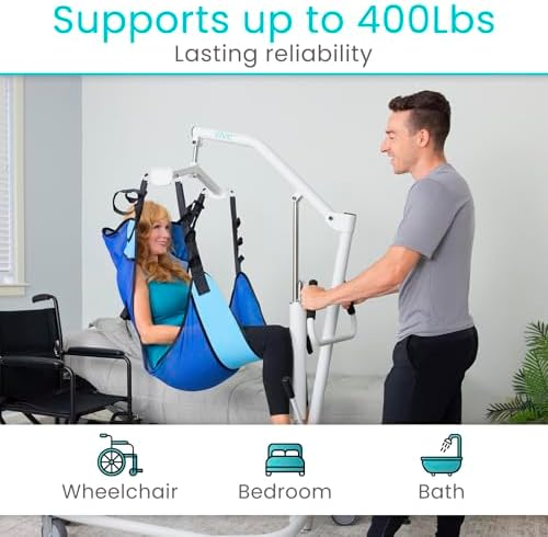 Vive Lightweight Hydraulic Patient Lift for Home Use with Sling - Portable Lift Assist System for Elderly & Disabled - Medical Transfer Aid for Floor, Falls, Car, Wheelchair & Bed - Sit to Stand Lift
