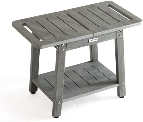 Large Shower Bench, Heavy Duty HDPS Shower Stool for Inside Shower, 2 Tier Shower Chair Seat with Shelf for Bath, Waterproof Shower Foot Rest for Shaving Legs with Adjustable Feet, Gray