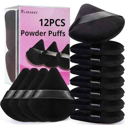BEAKEY 12pcs Powder Puffs for Face Powder Triangle Powder Puff for Loose and Cosmetic Foundation, Makeup Puff for Contouring, Cloud Kiss Beauty Makeup Tools, Stocking Stuffers for Women