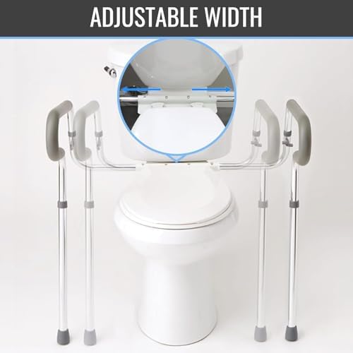 HealthSmart Adjustable Toilet Safety Rails for Seniors, Medical Grade - HandicapToilet Safety Frames for Disabled, Non-Slip Padded, 300lb Capacity Commode Chair with Arms, Toilet Helper for Elderly