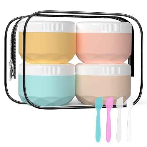 Travel Containers for Toiletries, 4-Pack TSA Approved Silicone Jars (1.7oz) - BPA Free Leakproof Cosmetic Containers for Creams, Lotion, Skincare & Makeup with Bonus Waterproof Bag