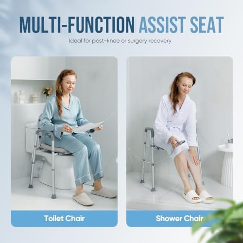 OasisSpace Raised Toilet Seat with handles-400lbs Heavy Duty Commode Chair with Safety Frame, Adjustable Stand Alone Elongated risers with arms for Elderly, Handicap, Disabled