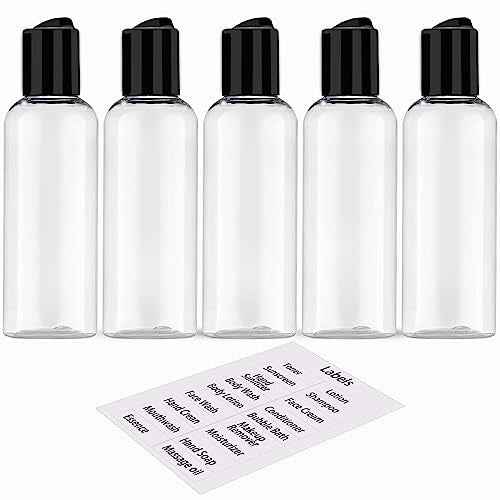 5 Pack 3.4 oz Travel Bottles for Toiletries TSA Approved Leakproof Plastic Empty Travel Size Bottles Containers with Labels
