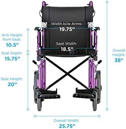 NOVA Medical Products Lightweight Transport Chair with Locking Hand Brakes, Purple, 1 Count