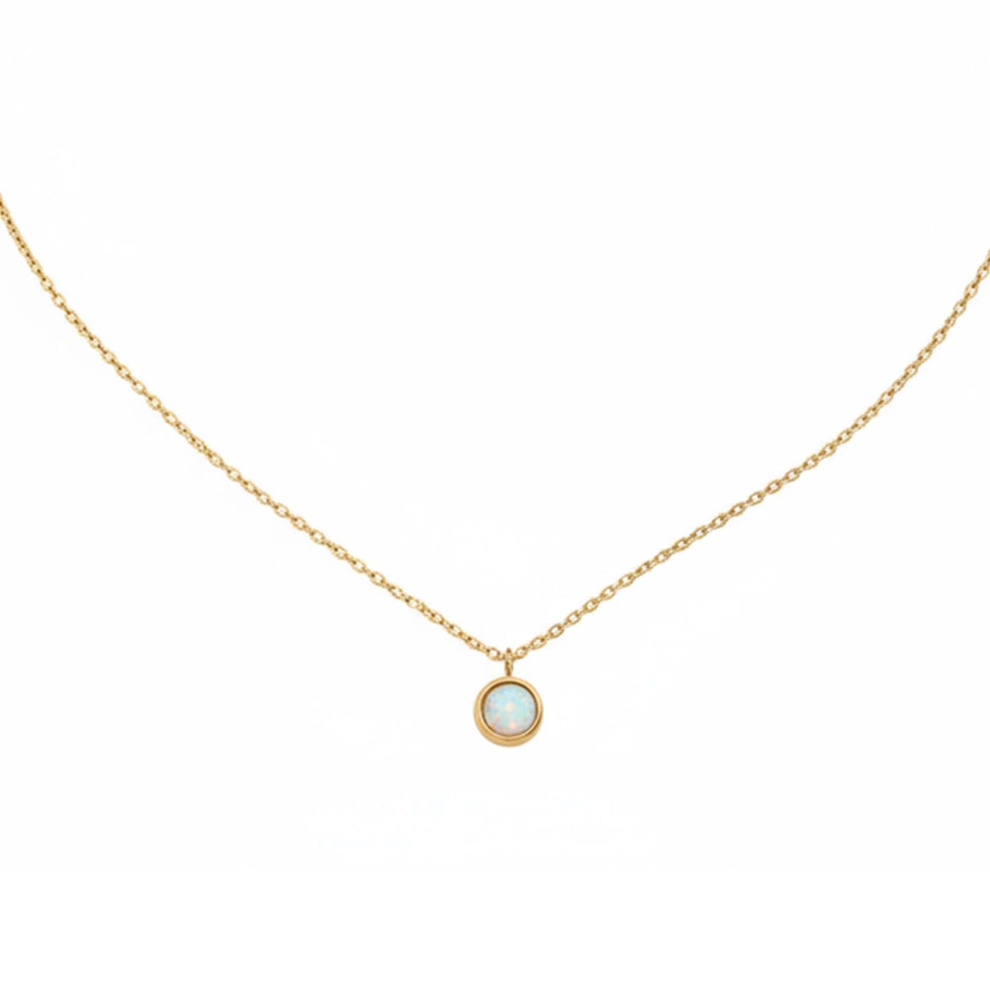 NONAMOIS 18K Gold Plated White Opal Pendant Necklace for Women Stainless Steel Dainty Gold Created Opal Choker Necklace Trendy Non Tarnish Jewelry