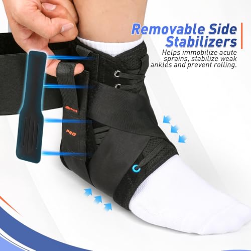 Quick Lace Up Ankle Brace for Women Men with Removable Side Splints, Ankle Support for Sprained Ankle, Injury Recovery, Ankle Stabilizer Wrap for Sprots,Basketball,Volleyball,Soccer,Tennis,L