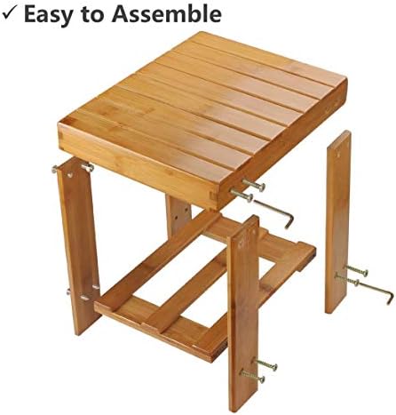 ASelected Bamboo Shower Stool Small 13 Inch Wood Shower Bench Waterproof Wooden Foot Stool with Storage Shelf for Small Spaces Bathroom Bedside Inside Shower Entryway Shoe Spa Bench