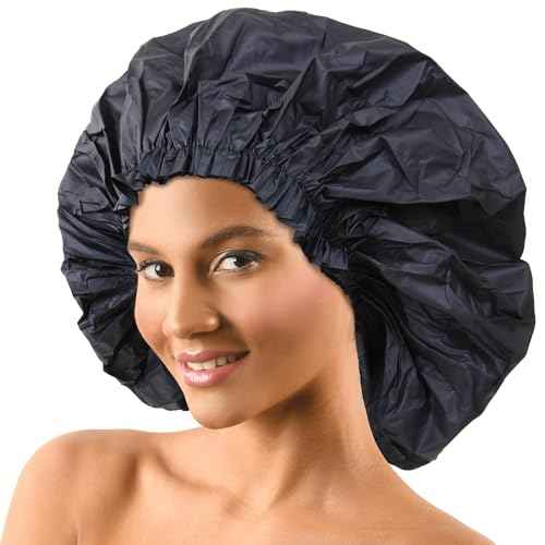 Donna Super Jumbo Shower Cap Waterproof Material 1pc for Women or Men Shower Cap for Roller Sets, Afros, Twist, Silk Wraps and More Reusable, 1PC BLACK COLOR