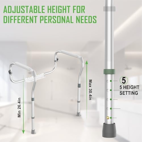 Toilet Safety Rail for Seniors with 2 Reinforced Nuts, Height & Width Adjustable Toilet Safety Frame, Bathroom Assist Rail with Armrests, Bathroom Safety, 250 lb. Weight Capacity(Grey)