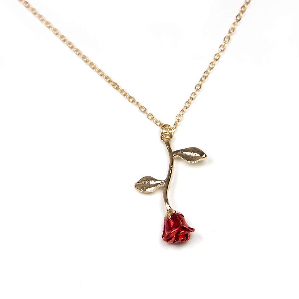 Rose Gold Necklace for Women – Dainty Flower Pendant Necklace, Gold Necklace for Women Jewelry, Minimalist Aesthetic Cute Necklace Gift for Girlfriend Wife Mom