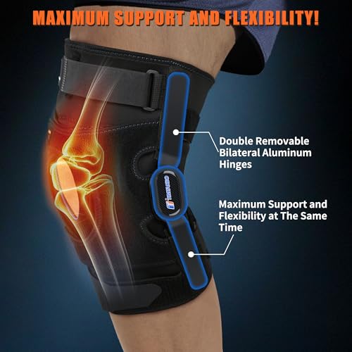 Plus Size Knee Braces for Knee Pain, Adjustable Hinged Knee Brace with Removable Side Stabilizers, Knee Brace for Men & Women with Strong Stability for Joint Pain, Arthritis, Meniscus Tear, ACL, PCL